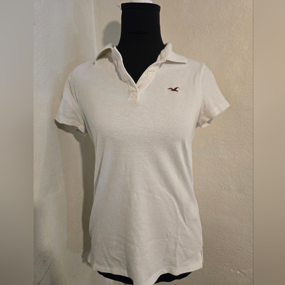 Hollister Women's White Polo Shirt Size M